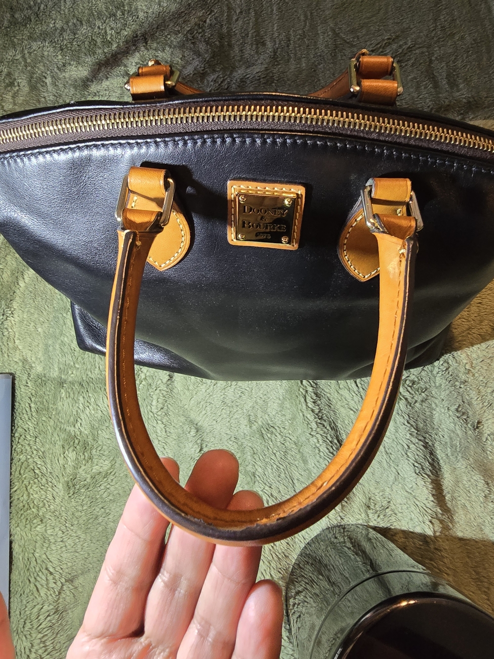 Dooney & Bourke Black Leather Satchel with Tan Trim - Picture 12 of 16